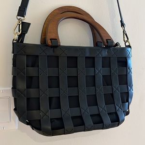 Anthropologie Black Marina Woven Mini Tote Bag